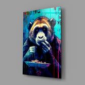 Graffiti-fauna panel bringing painterly mischief to a moody man cave