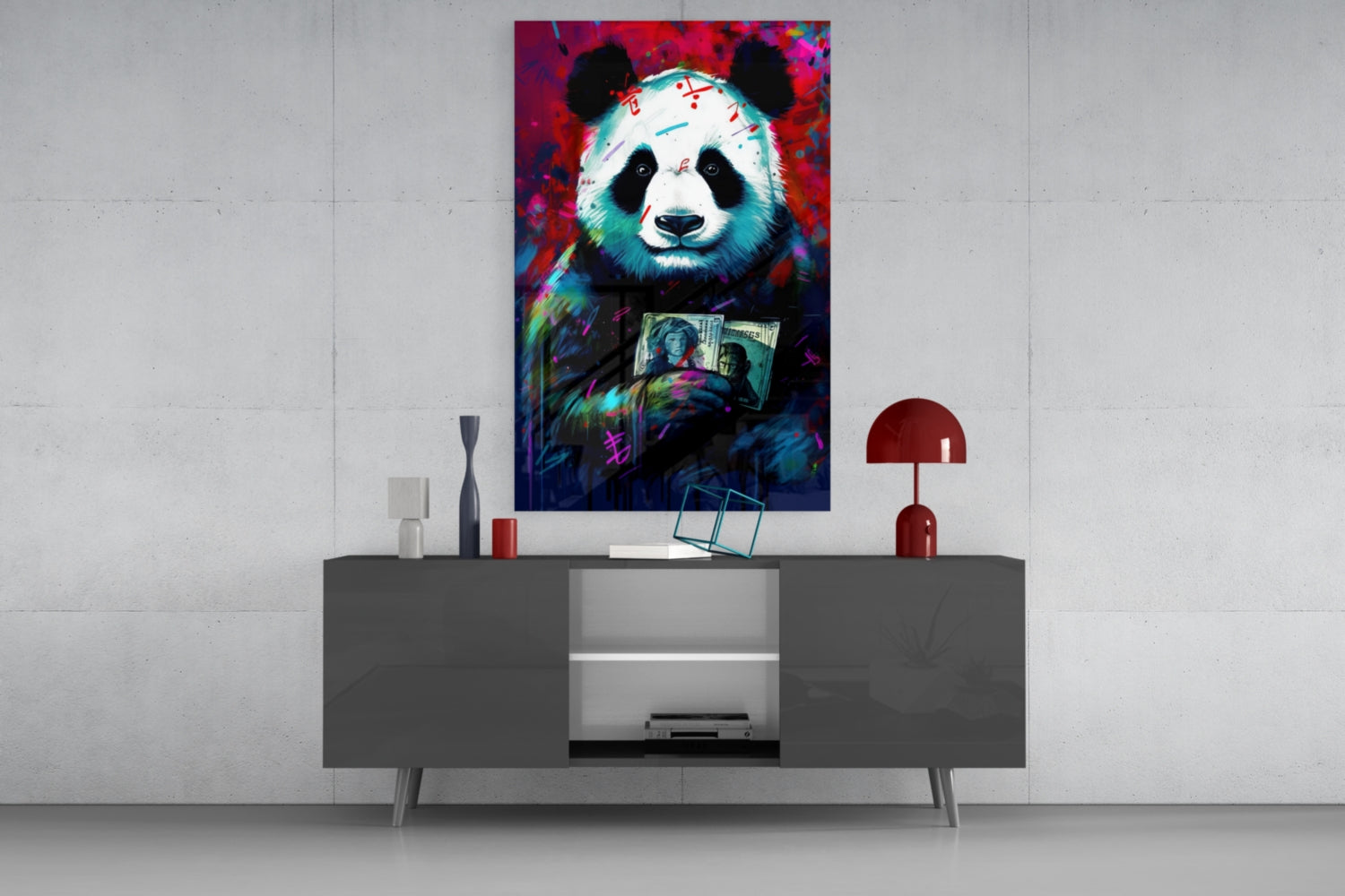 Bibliophile Panda Glass Wall Art || Designer Collection.