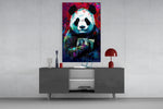 Bibliophile Panda panel catching lamp light to reveal its painterly fire
