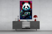 Bibliophile Panda panel catching lamp light to reveal its painterly fire
