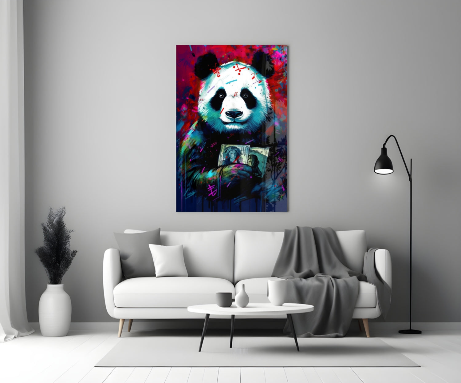 Bibliophile Panda Glass Wall Art || Designer Collection.