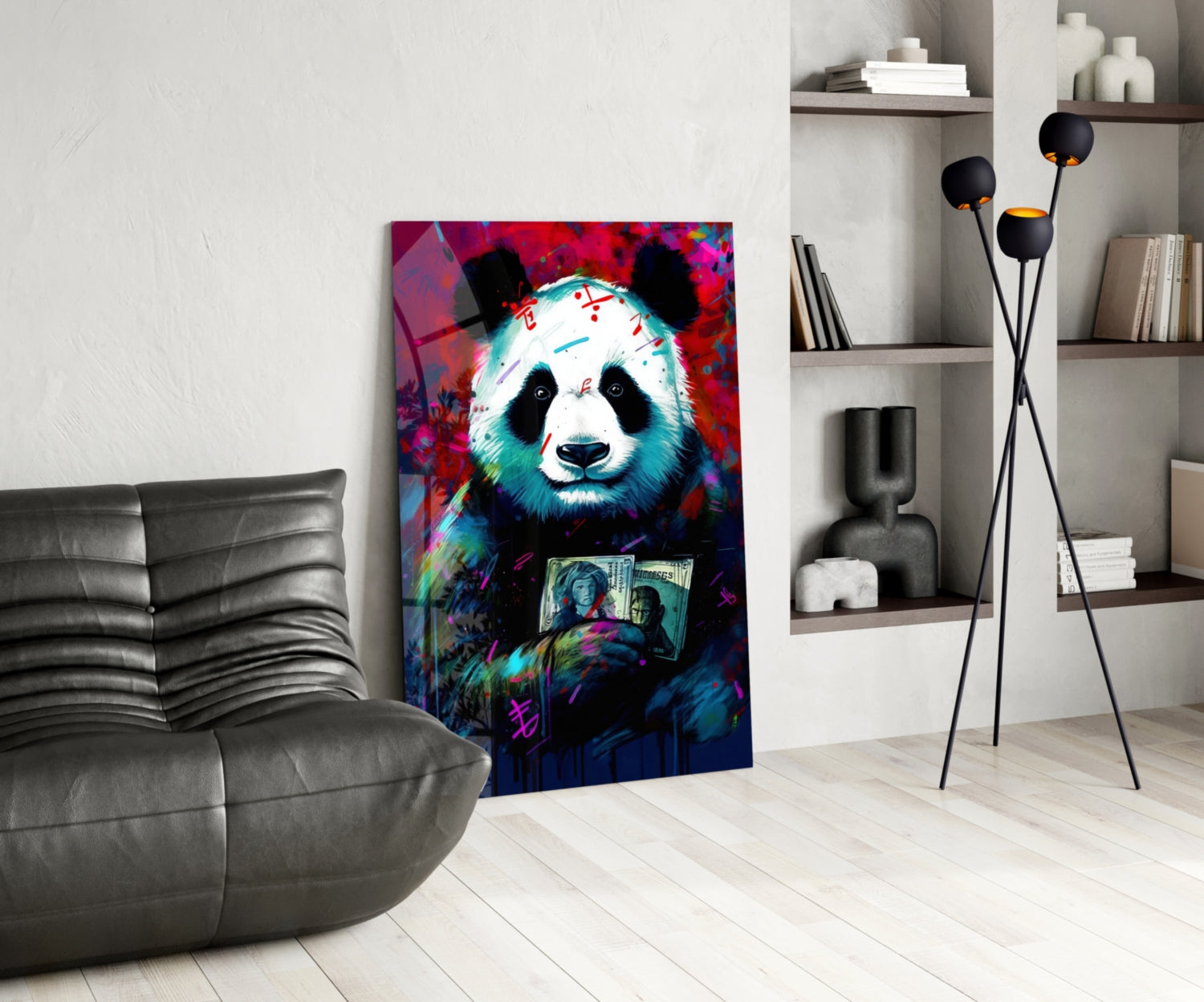 Bibliophile Panda Glass Wall Art || Designer Collection.