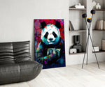 Bibliophile Panda panel adding editorial drama to a hallway