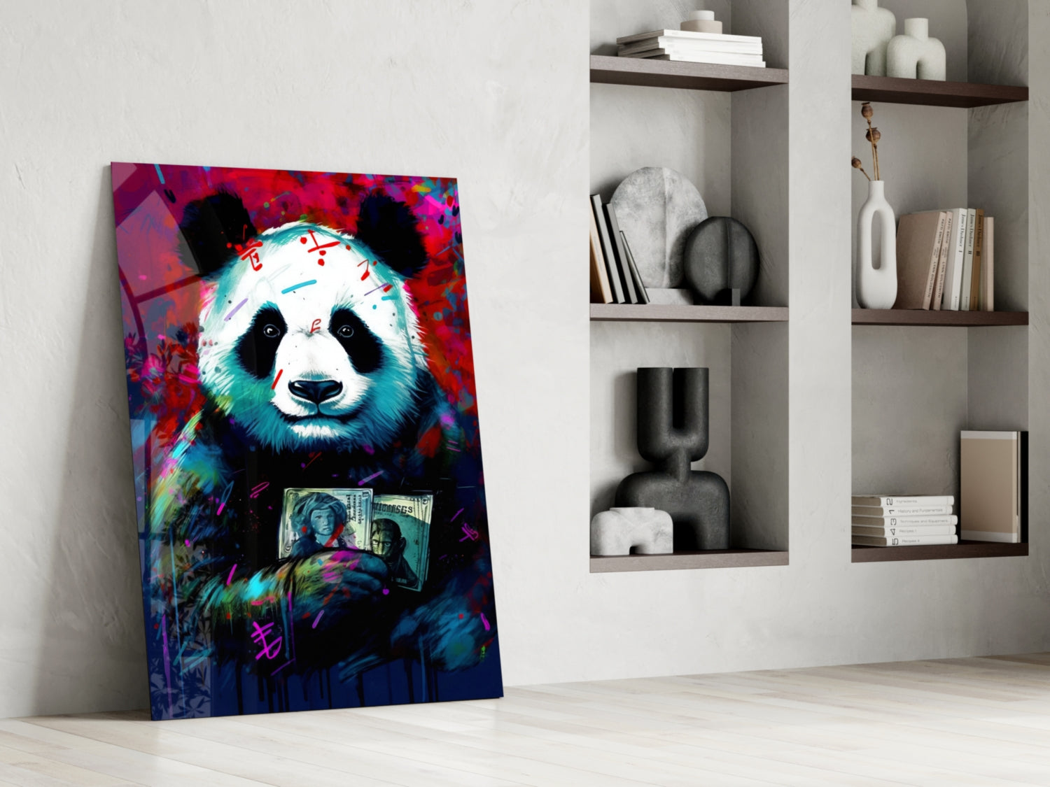 Bibliophile Panda Glass Wall Art || Designer Collection.