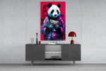 Panda panel catching lamp light to reveal its painterly fire