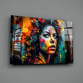 Street-mural panel bringing painterly grit to a contemporary media room