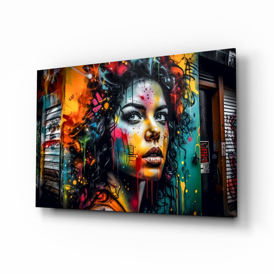 Beauty glass wall art displayed above a velvet bench in a contemporary salon