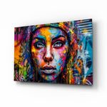 Beauty glass wall art displayed above a velvet bench in a contemporary salon
