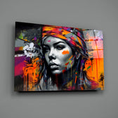 Pop-graffiti panel bringing painterly hush to a quiet meditation nook