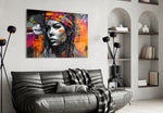 Peaceful Mind glass wall art styled above a vanity in a dressing room