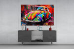 Colorful VW panel catching lamp light to reveal its painterly cheer