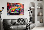 Colorful VW glass wall art styled above a daybed in a child's bedroom