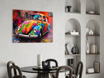 Colorful VW panel adding editorial drama to a hallway