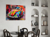 Colorful VW panel adding editorial drama to a hallway