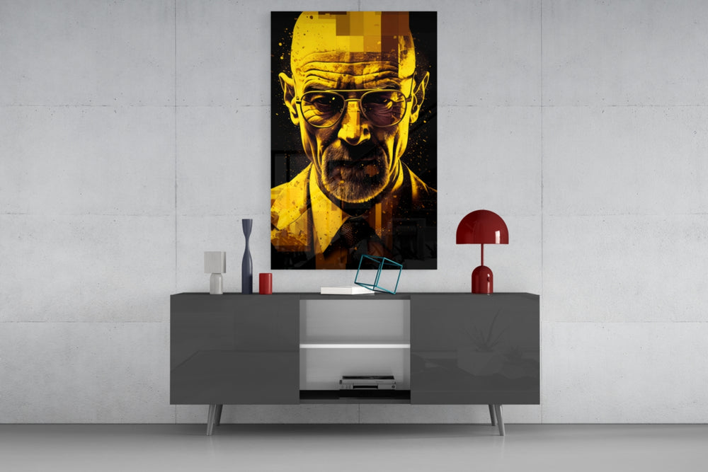 Heisenberg panel catching lamp light to reveal its painterly grit
