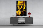 Heisenberg panel catching lamp light to reveal its painterly grit