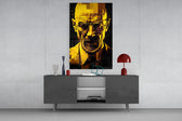 Heisenberg panel catching lamp light to reveal its painterly grit