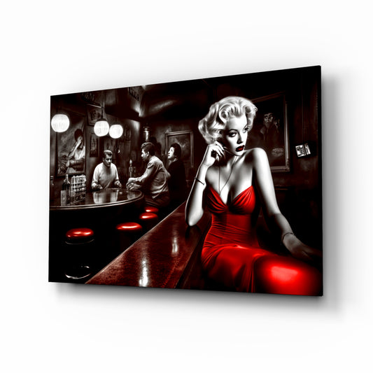 Blonde Bombshell at the Bar Glass Wall Art || Designer Collection