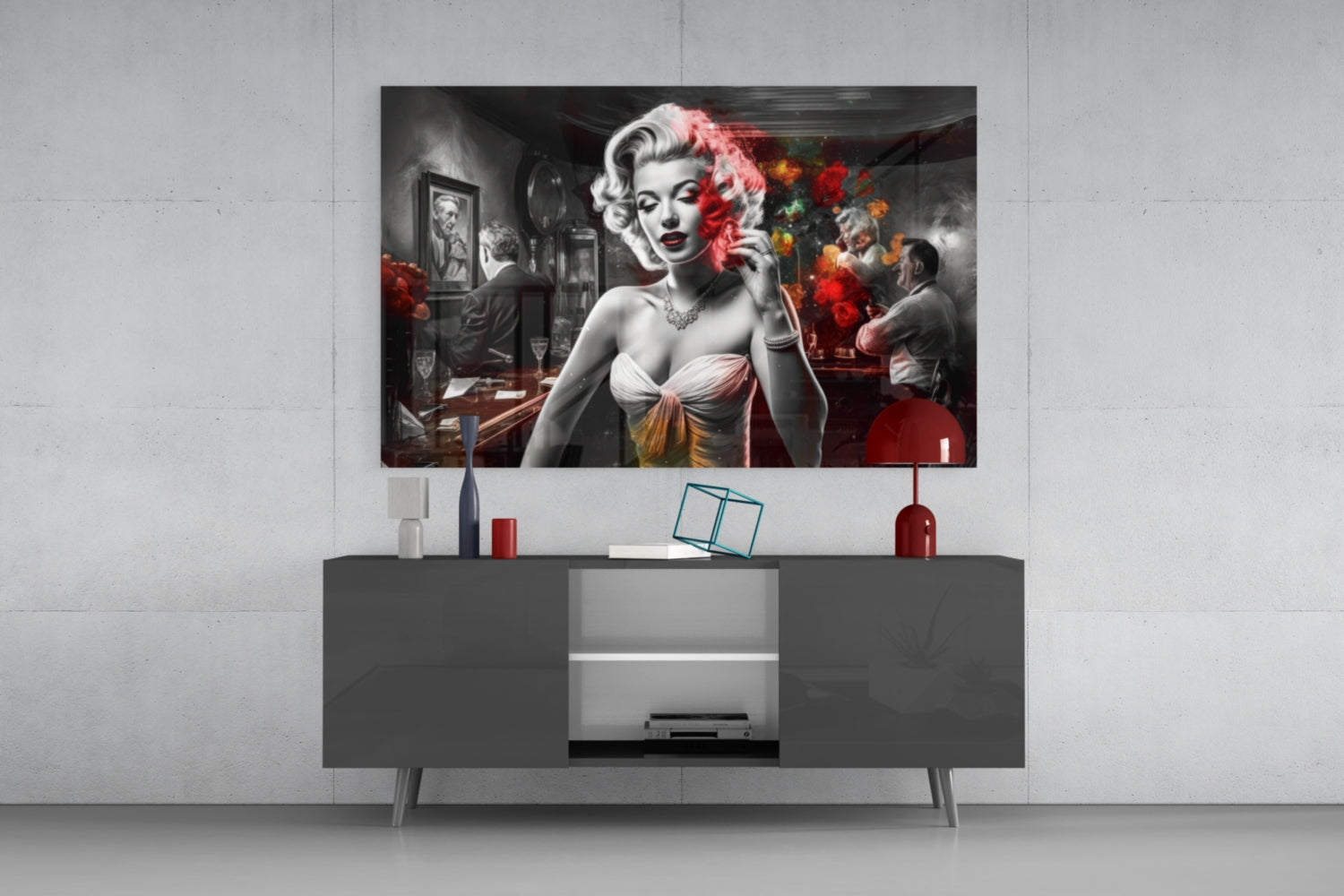 Marilyn in the Bar Glass Wall Art || Designer Collection.