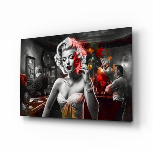 Blonde Bombshell at the Bar Glass Wall Art || Designer Collection