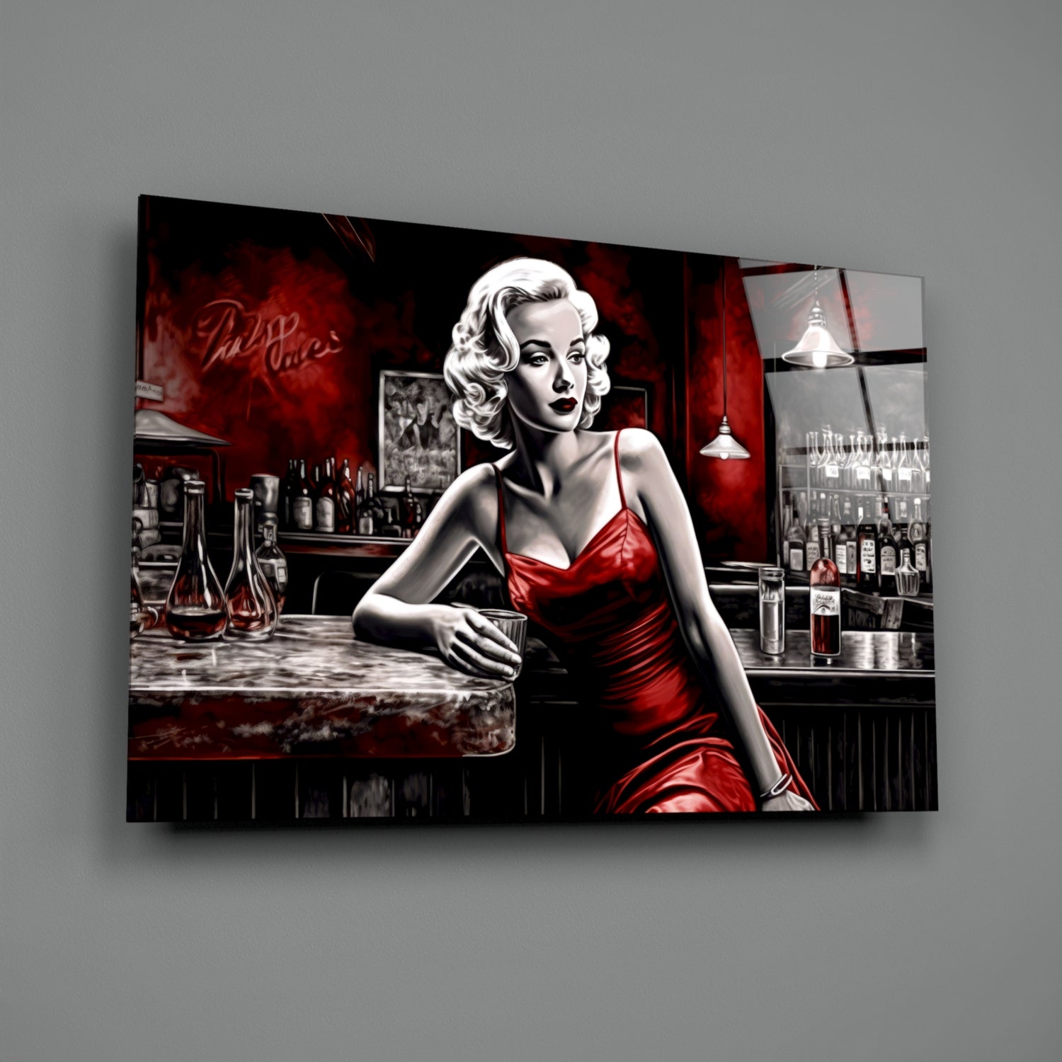 Marilyn in the Bar Glass Wall Art || Designer Collection.
