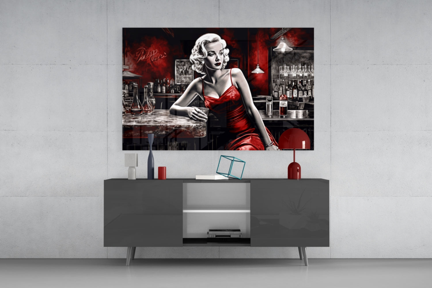 Marilyn in the Bar Glass Wall Art || Designer Collection.