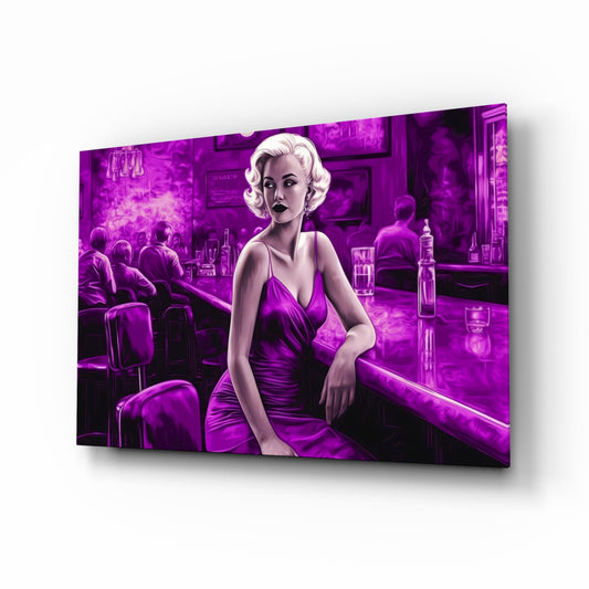 Blonde Bombshell at the Bar Glass Wall Art || Designer Collection