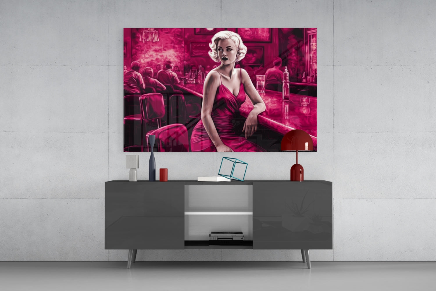 Marilyn in the Bar Glass Wall Art || Designer Collection.