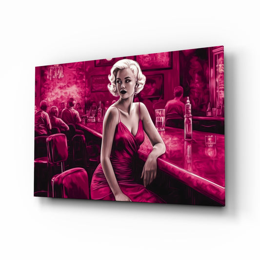 Blonde Bombshell at the Bar Glass Wall Art || Designer Collection