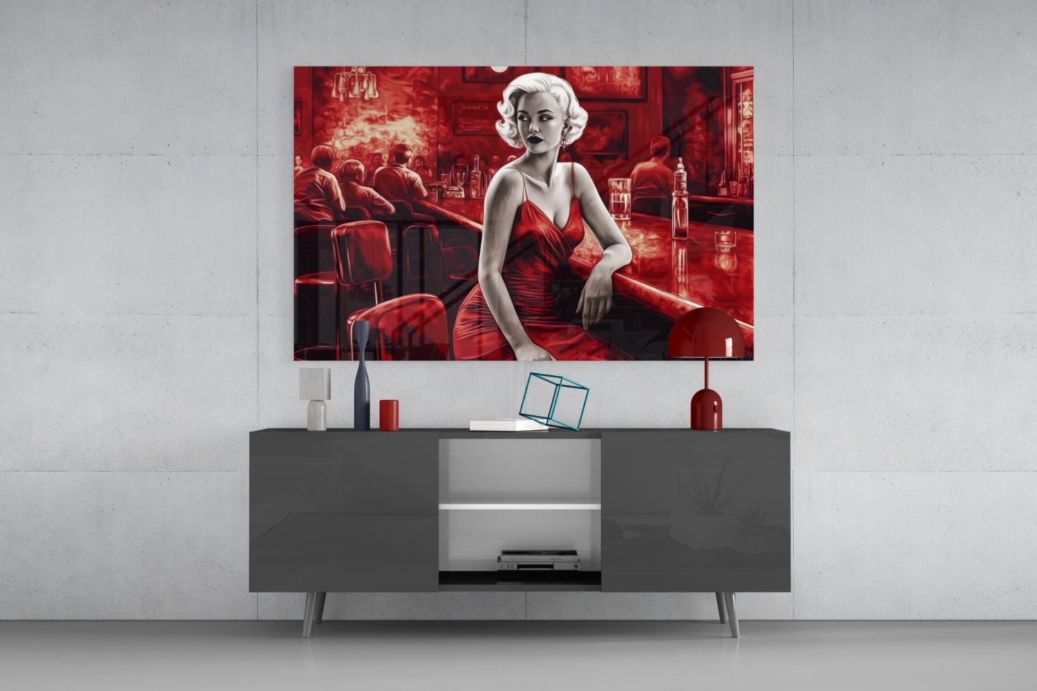 Marilyn in the Bar Glass Wall Art || Designer Collection.