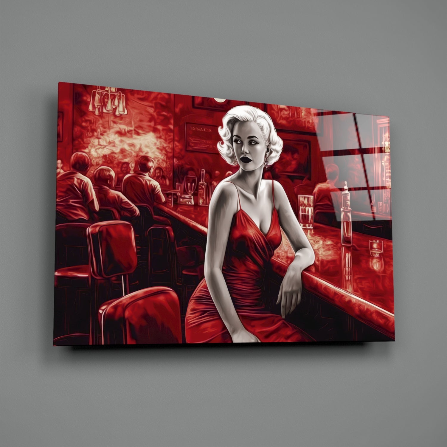 Marilyn in the Bar Glass Wall Art || Designer Collection.