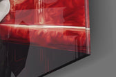 Hollywood-muse artwork anchoring a wall with crimson-and-graphite palette