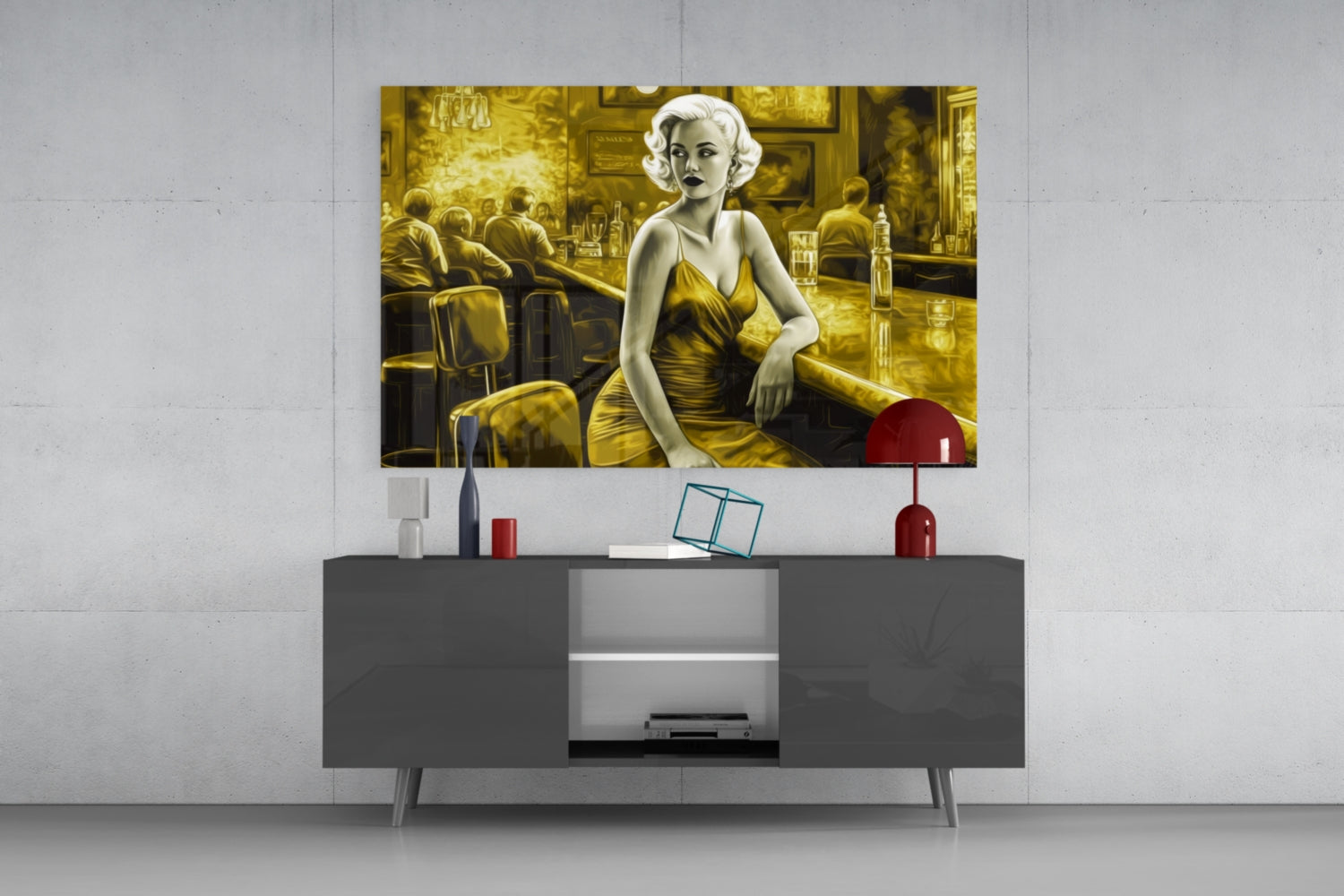 Marilyn in the Bar Glass Wall Art || Designer Collection.