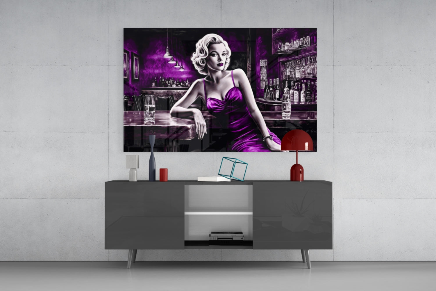 Marilyn in the Bar Glass Wall Art || Designer Collection.