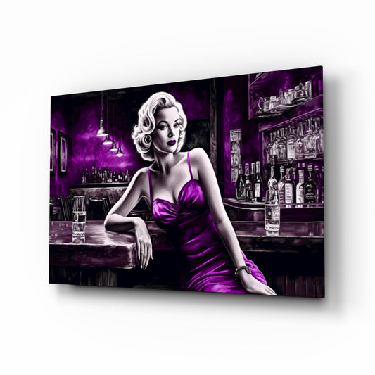 Blonde Bombshell at the Bar Glass Wall Art || Designer Collection
