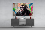 Thinking Monkey panel catching lamp light to reveal its urban grit