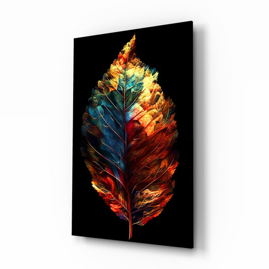 Autumn Leaf glass wall art displayed above a console in a contemporary entryway