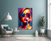 Lollipop glass wall art styled above a desk in a creative office