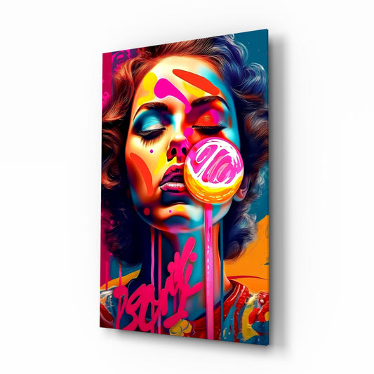 Lollipop glass wall art displayed above a vanity in a dressing room
