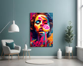 Lollipop glass wall art styled above a desk in a creative office