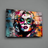 Pop-graffiti panel bringing cinematic glow to a contemporary lounge