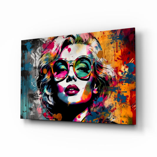 Smarty-Pants glass wall art displayed above a vanity in a dressing room