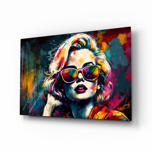 Smarty-Pants glass wall art displayed above a vanity in a dressing room
