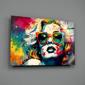 Pop-graffiti panel bringing cinematic glow to a contemporary lounge