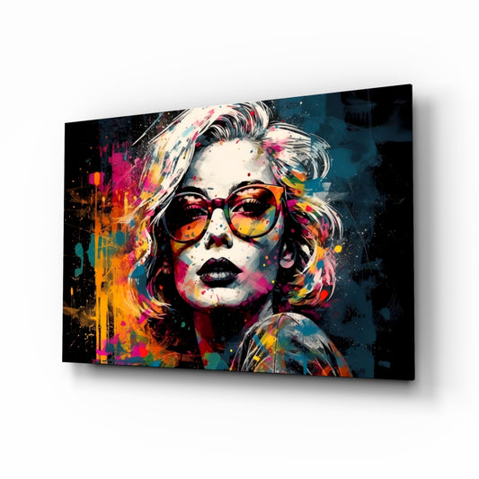 Smarty-Pants glass wall art displayed above a vanity in a dressing room