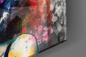 Hollywood-muse artwork anchoring a wall with watercolor-bleed palette