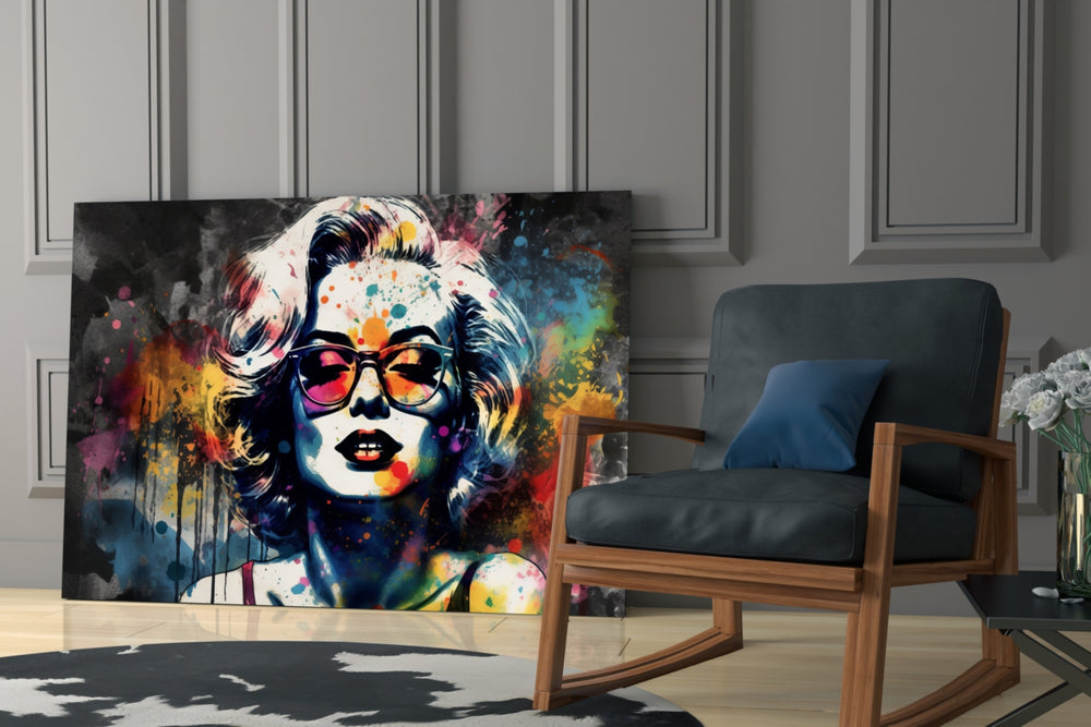 Marilyn Monroe glass print enhancing a media room with statement palette