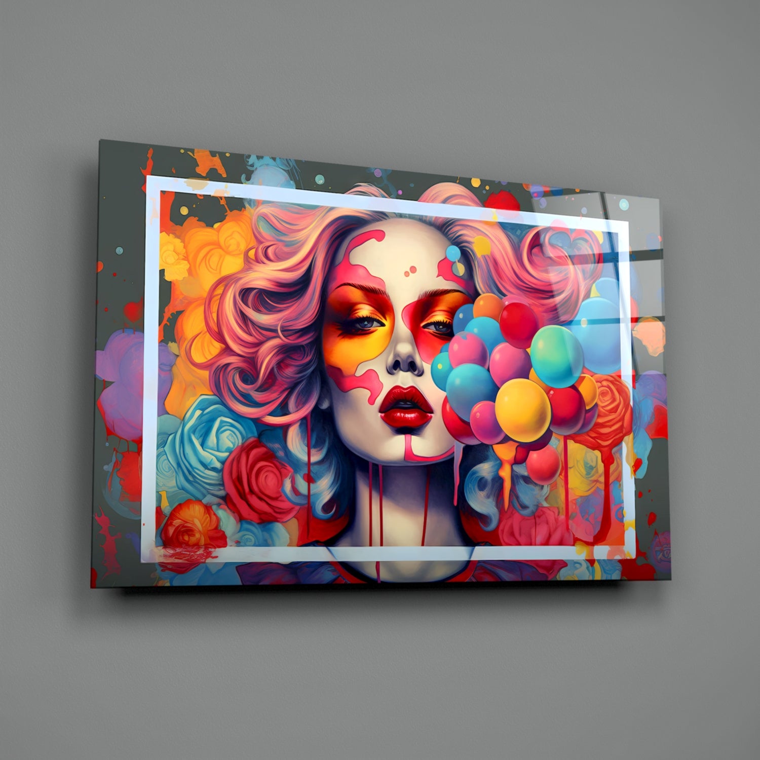 Balloons and the Kiss Glass Wall Art || Designer Collection.