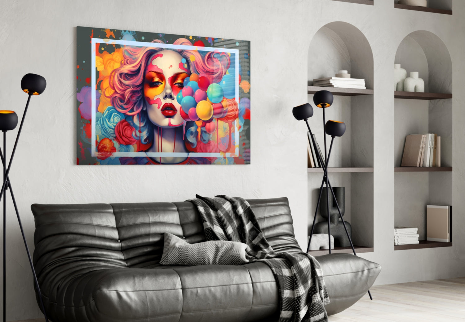 Balloons and the Kiss Glass Wall Art || Designer Collection.