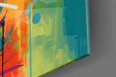 Candy-muse artwork anchoring a wall with oil-faceted-neon palette